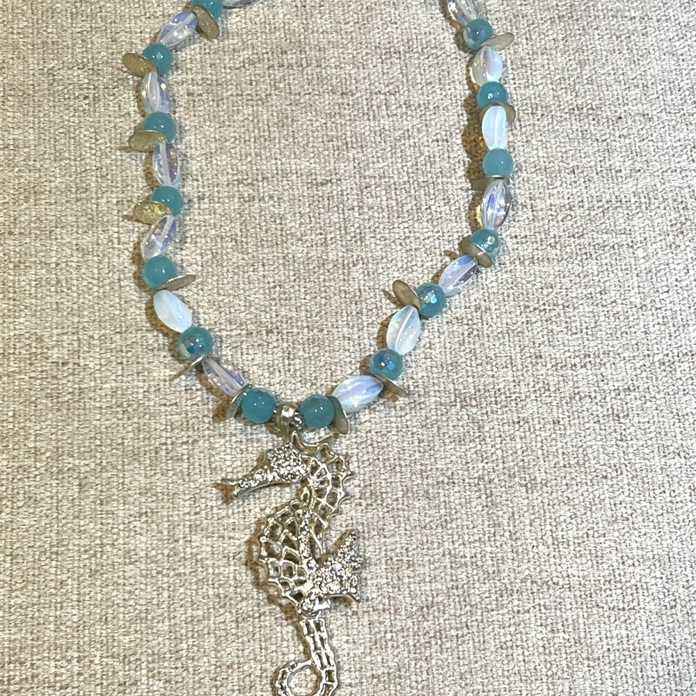 Blue Beaded Sea Horse Necklace